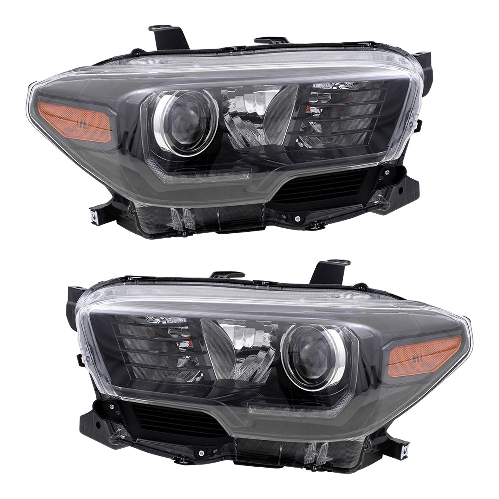 Brock Aftermarket Replacement Driver Left Passenger Right Halogen Combination Headlight Assembly With LED Daytime Running Light Set Compatible With 2017-2019 Toyota Tacoma With LED Fog Lights