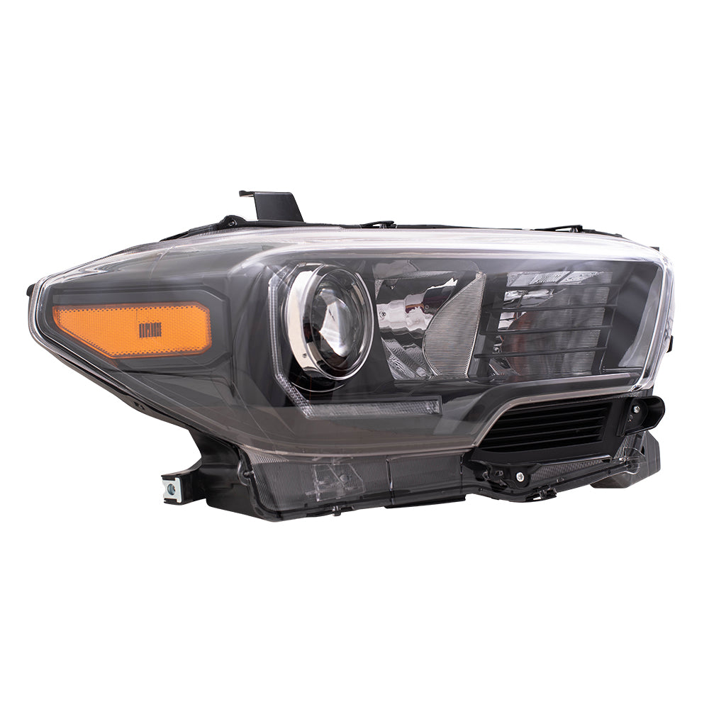 Brock Aftermarket Replacement Driver Left Passenger Right Halogen Combination Headlight Assembly With LED Daytime Running Light Set Compatible With 2017-2019 Toyota Tacoma With LED Fog Lights