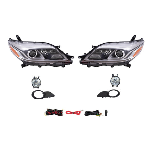 Brock Aftermarket Replacement Part Driver & Passenger Side Headlights w/LED Daytime Running Lights & Fog Lights Kit W/Bezels-Wiring-Switch Set Compatible with 2015-2017 Toyota Sienna EXCEPT SE