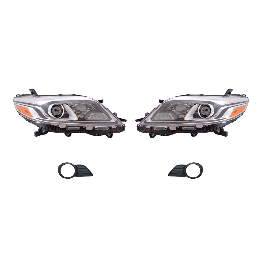 Brock Aftermarket Replacement Part Driver & Passenger Side Headlights w/LED Daytime Running Lights & Fog Lights Kit W/Bezels-Wiring-Switch Set Compatible with 2015-2017 Toyota Sienna EXCEPT SE
