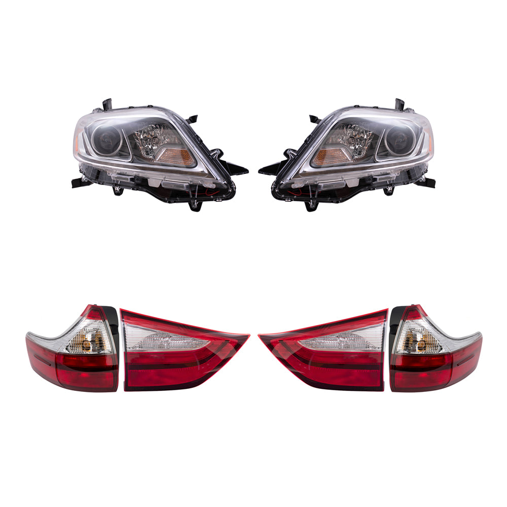 Brock Aftermarket Replacement Part Driver & Passenger Side Headlights w/LED Daytime Running Lights & Tail Lights Quarter & Liftgate Mounted Set Compatible with 2015-2019 Toyota Sienna EXCEPT SE