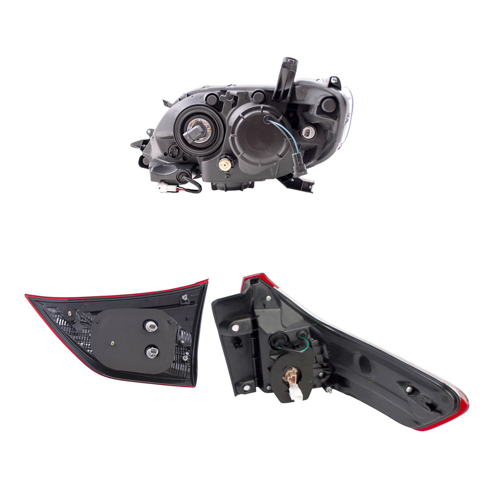 Brock Aftermarket Replacement Part Driver & Passenger Side Headlights w/LED Daytime Running Lights & Tail Lights Quarter & Liftgate Mounted Set Compatible with 2015-2019 Toyota Sienna EXCEPT SE