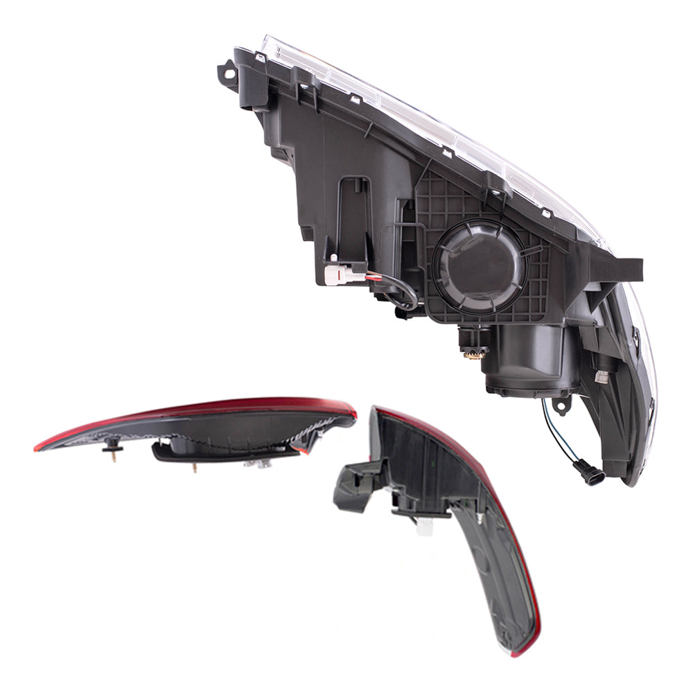 Brock Aftermarket Replacement Part Driver & Passenger Side Headlights w/LED Daytime Running Lights & Tail Lights Quarter & Liftgate Mounted Set Compatible with 2015-2019 Toyota Sienna EXCEPT SE