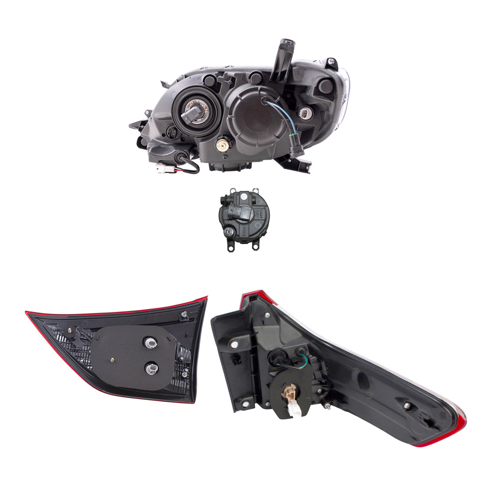 Brock Aftermarket Replacement Part Driver & Passenger Side Headlights w/LED DRLs, Tail Lights Quarter & Liftgate Mounted, & Fog Lights Kit Set Compatible with 2015-2017 Toyota Sienna EXCEPT SE