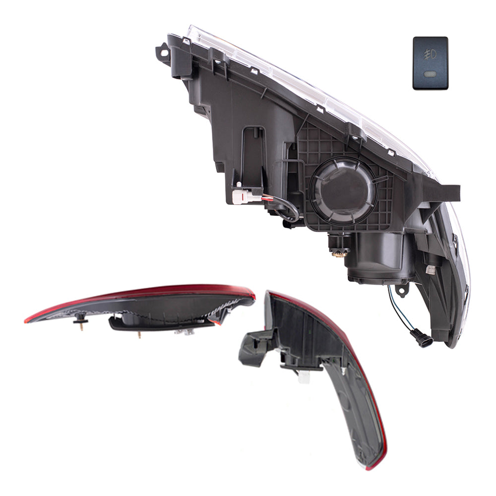 Brock Aftermarket Replacement Part Driver & Passenger Side Headlights w/LED DRLs, Tail Lights Quarter & Liftgate Mounted, & Fog Lights Kit Set Compatible with 2015-2017 Toyota Sienna EXCEPT SE