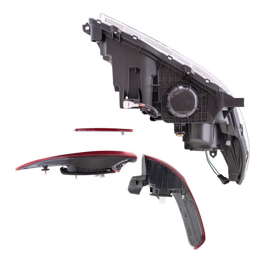 Brock Aftermarket Replacement Part Driver & Passenger Side Headlights w/LED DRLs, Tail Lights Quarter & Liftgate Mounted, & Rear Bumper Reflectors Set Compatible with 2015-2019 Toyota Sienna EXCEPT SE