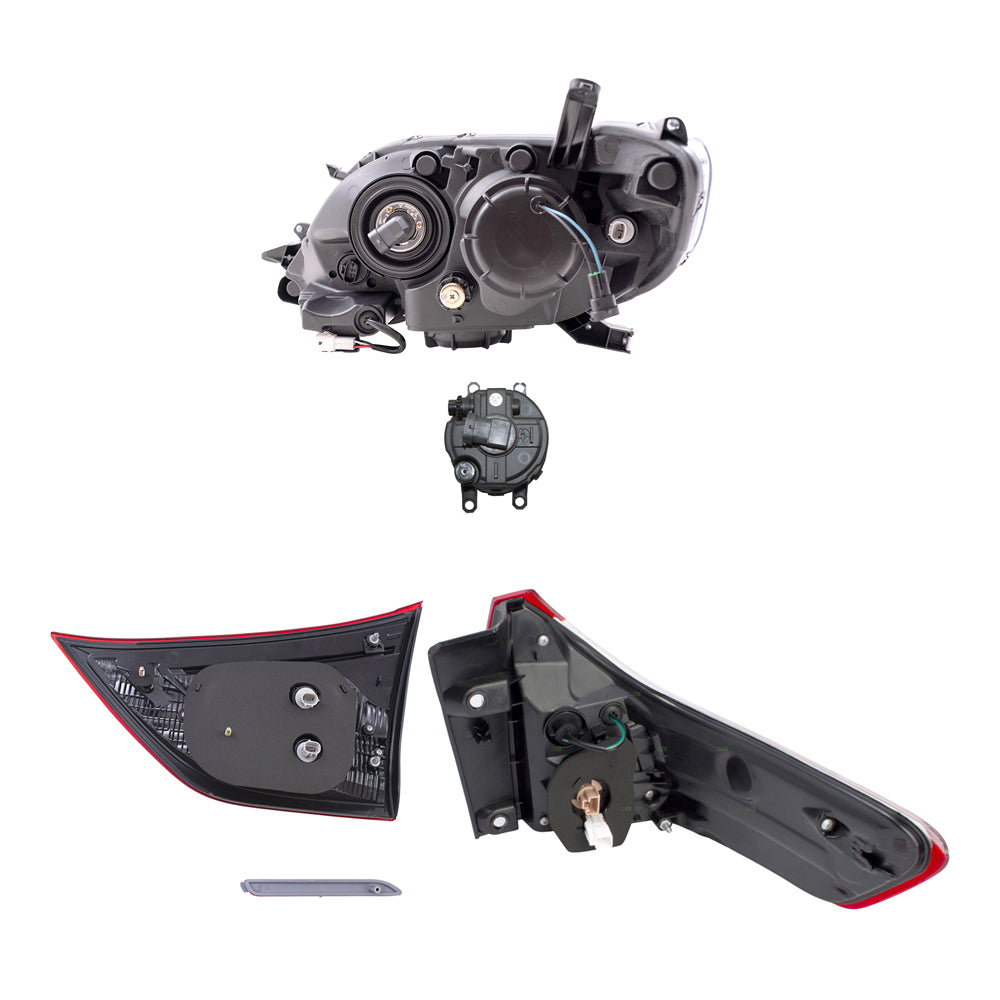 Brock Aftermarket Replacement Part Driver & Passenger Side Headlights w/LED DRLs, Tail Lights, Fog Lights, & Rear Reflectors Set Compatible with 2015-2017 Toyota Sienna EXCEPT SE