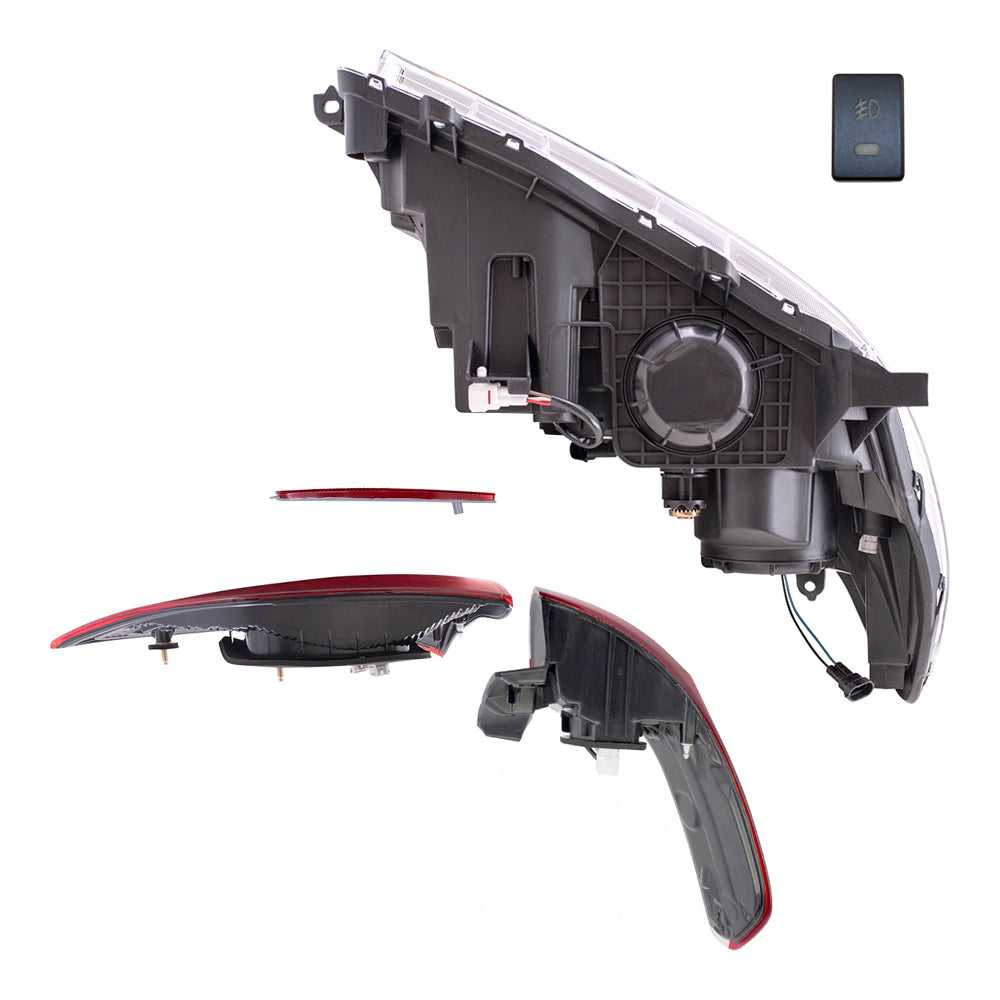 Brock Aftermarket Replacement Part Driver & Passenger Side Headlights w/LED DRLs, Tail Lights, Fog Lights, & Rear Reflectors Set Compatible with 2015-2017 Toyota Sienna EXCEPT SE