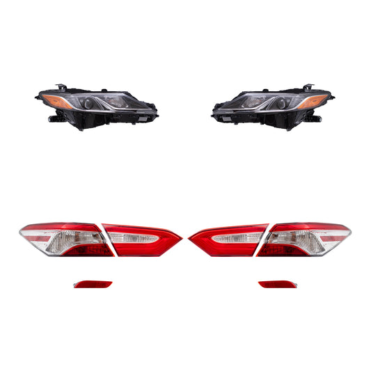 Brock Replacement Headlights, Tail Lights Quarter Mounted & Lid Mounted, and Bumper Reflectors 8 Piece Set Compatible with 2019-2020 Camry L/LE & 2019 Camry Hybrid LE & 2020 Camry Hybrid SE