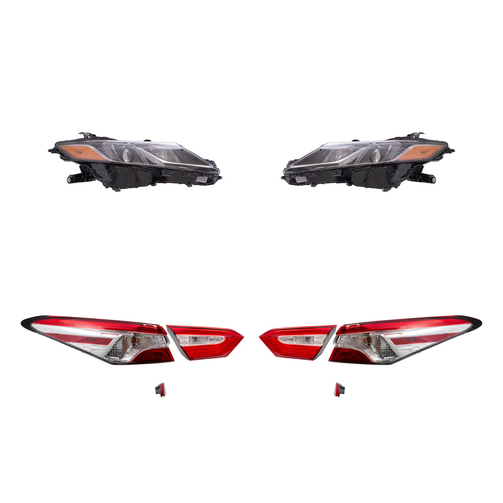 Brock Replacement Headlights, Tail Lights Quarter Mounted & Lid Mounted, and Bumper Reflectors 8 Piece Set Compatible with 2019-2020 Camry L/LE & 2019 Camry Hybrid LE & 2020 Camry Hybrid SE