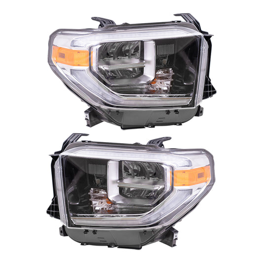 Brock Replacement Driver and Passenger Side LED Combination Headlight Assemblies without Smoked Chrome Accent Compatible with 2018-2021 Tundra