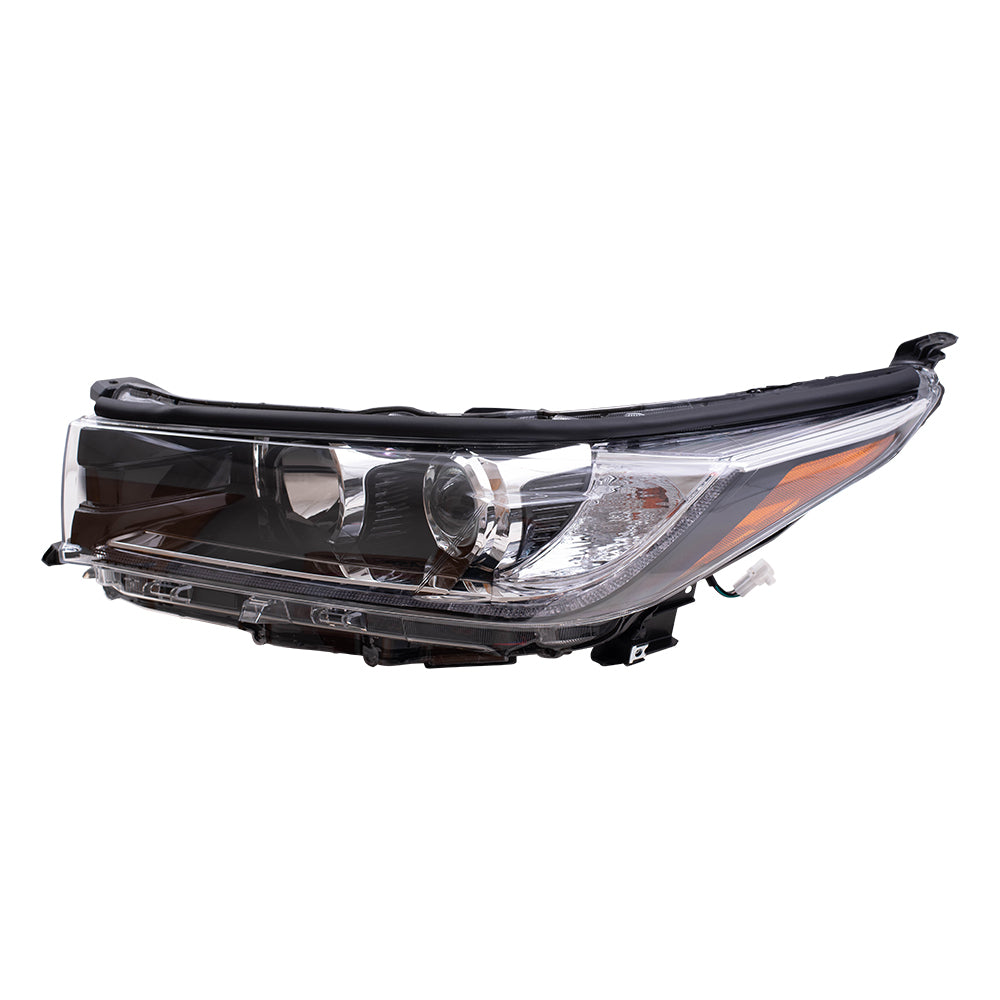 Brock Replacement Driver Side Headlight without Smoked Chrome Accent with LED Daytime Running Lights Compatible with 2017-2018 Highlander & 2017-2018 Highlander Hybrid