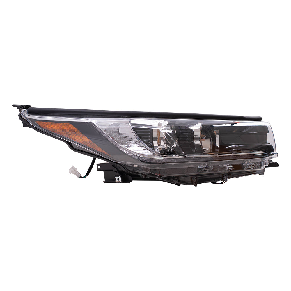 Brock Replacement Passenger Side Headlight without Smoked Chrome Accent with LED Daytime Running Lights Compatible with 2017-2018 Highlander & 2017-2018 Highlander Hybrid