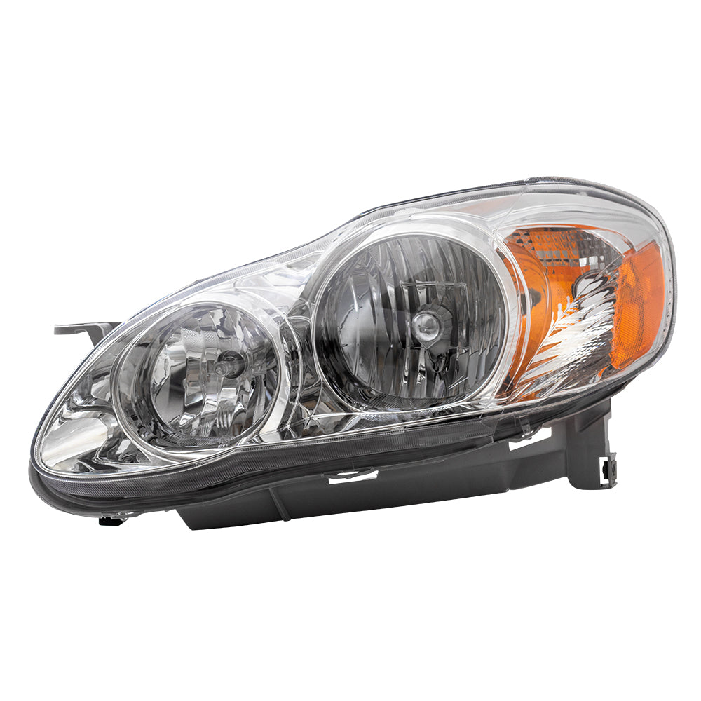 Headlight Assembly fits 05-08 Toyota Corolla Drivers Halogen Lens Chrome Bezel