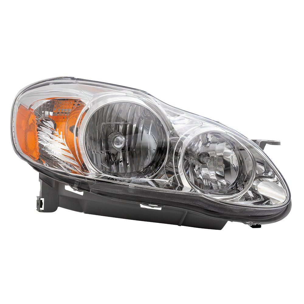 Brock Replacement Driver and Passenger Halogen Headlights Lens with Chrome Bezel Compatible with 2005-2008 Corolla N. America 8115002350 8111002360