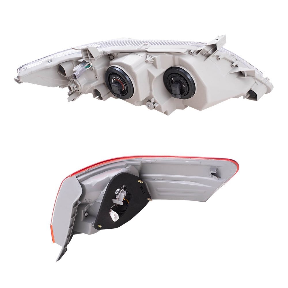 Brock Replacement Driver and Passenger Side Headlights with Smoked Lens & Quarter Mounted Tail Lights 4 Piece Set Compatible with 2010-2011 Camry SE USA Built ONLY