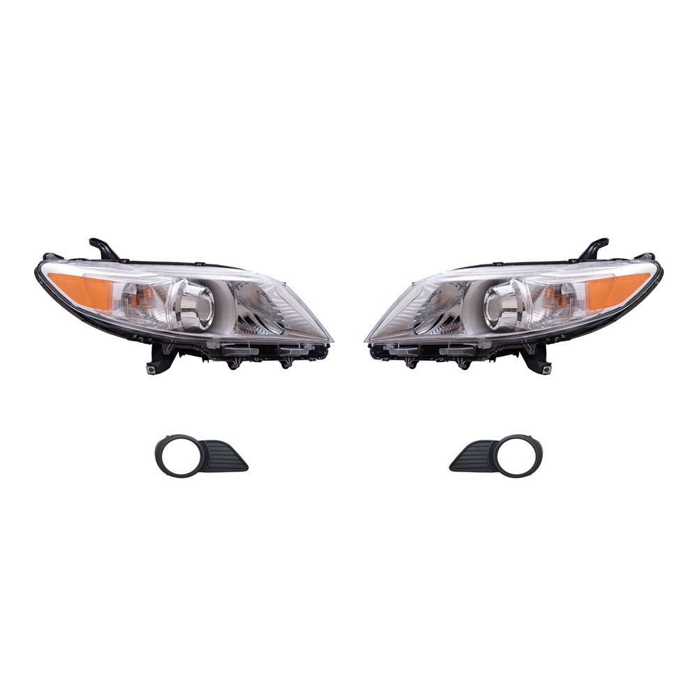 Brock Aftermarket Replacement Part Driver & Passenger Side Headlights w/o LED Daytime Running Lights & Fog Lights Kit W/Bezels-Wiring-Switch Set Compatible with 2011-2017 Toyota Sienna EXCEPT SE