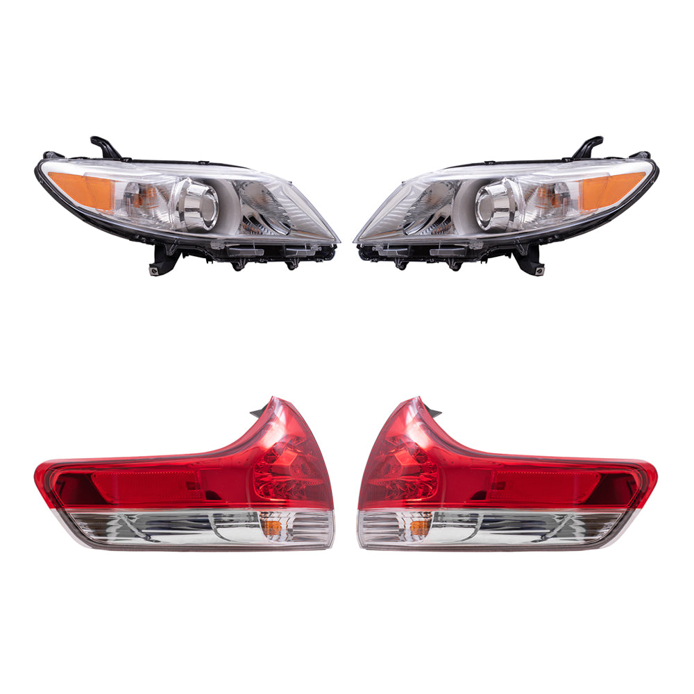 Brock Aftermarket Replacement Part Driver & Passenger Side Halogen Combination Headlights w/o LED Daytime Running lights & Tail Lights Quarter Mounted Compatible with 2011-2014 Toyota Sienna EXCEPT SE