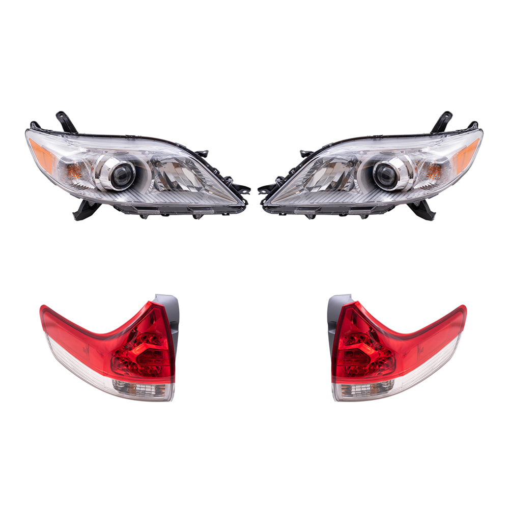 Brock Aftermarket Replacement Part Driver & Passenger Side Halogen Combination Headlights w/o LED Daytime Running lights & Tail Lights Quarter Mounted Compatible with 2011-2014 Toyota Sienna EXCEPT SE