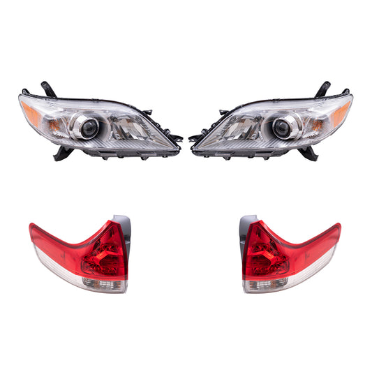 Brock Aftermarket Replacement Part Driver & Passenger Side Halogen Combination Headlights w/o LED Daytime Running lights & Tail Lights Quarter Mounted Compatible with 2011-2014 Toyota Sienna EXCEPT SE