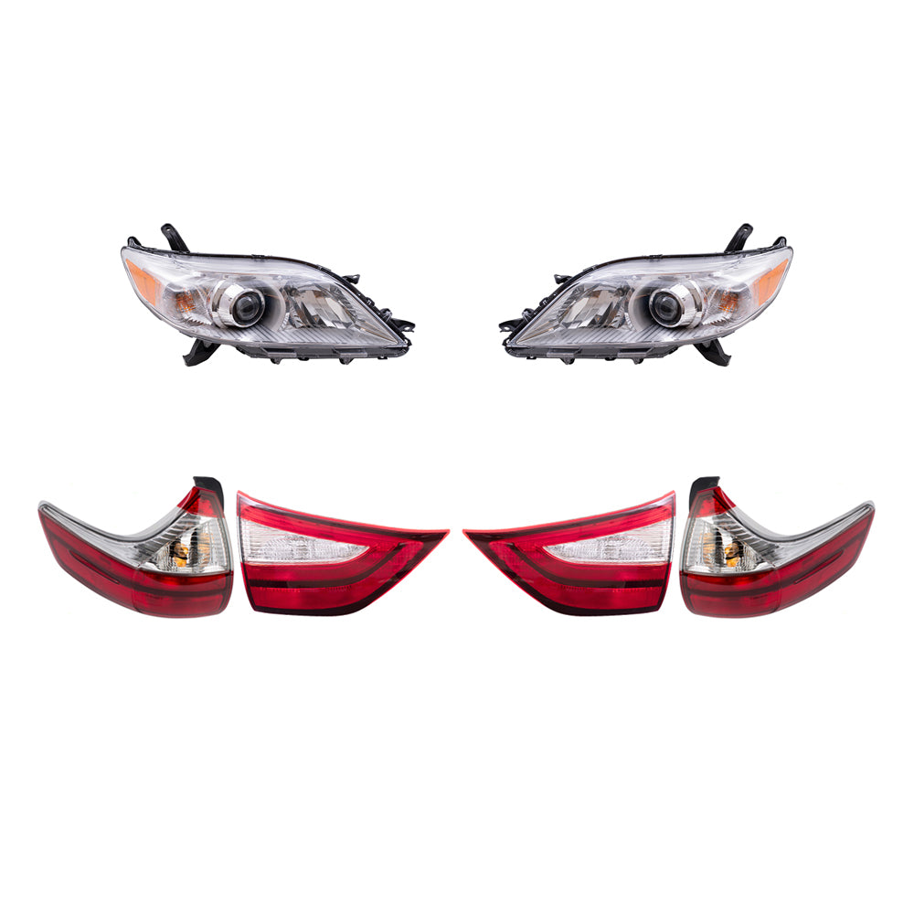 Brock Aftermarket Replacement Part Set of Halogen Combination Headlights w/o LED Daytime Running lights & Tail Lights Quarter & Liftgate Mounted Compatible with 2015-2019 Toyota Sienna EXCEPT SE