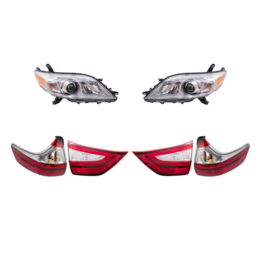 Brock Aftermarket Replacement Part Set of Halogen Combination Headlights w/o LED Daytime Running lights & Tail Lights Quarter & Liftgate Mounted Compatible with 2015-2019 Toyota Sienna EXCEPT SE