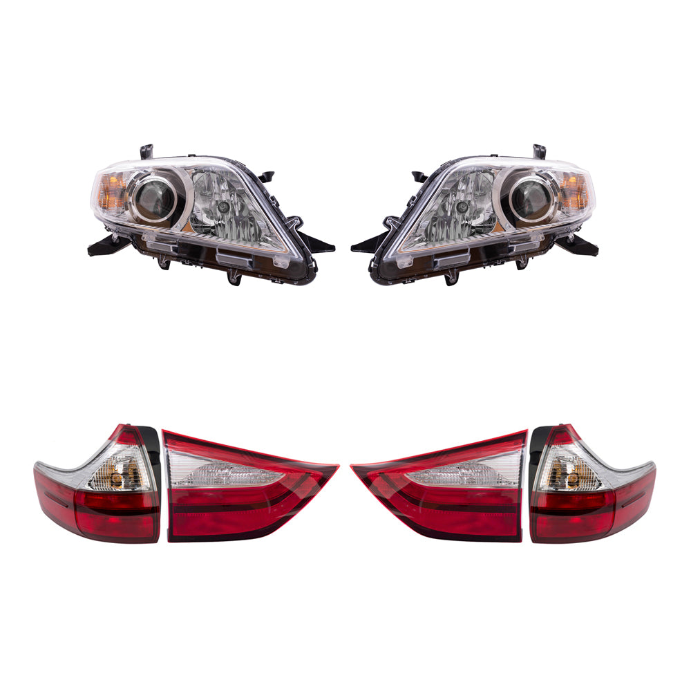 Brock Aftermarket Replacement Part Set of Halogen Combination Headlights w/o LED Daytime Running lights & Tail Lights Quarter & Liftgate Mounted Compatible with 2015-2019 Toyota Sienna EXCEPT SE