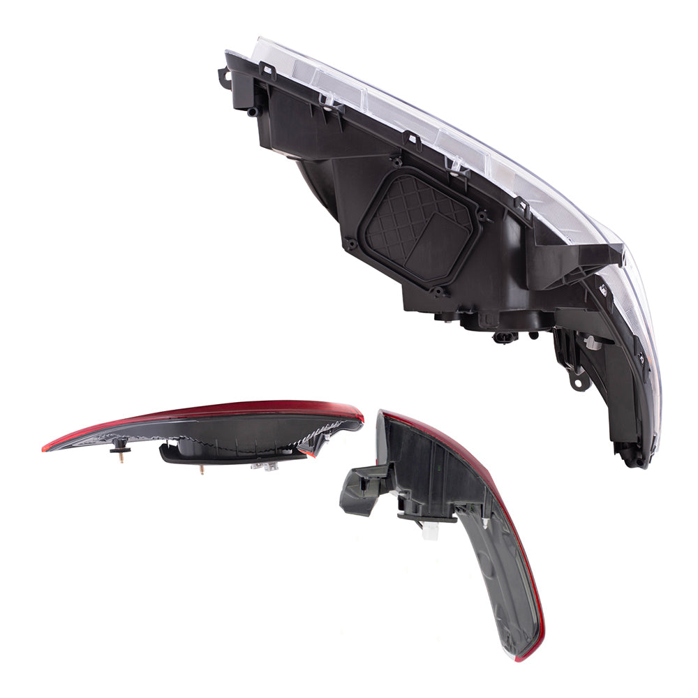 Brock Aftermarket Replacement Part Set of Halogen Combination Headlights w/o LED Daytime Running lights & Tail Lights Quarter & Liftgate Mounted Compatible with 2015-2019 Toyota Sienna EXCEPT SE