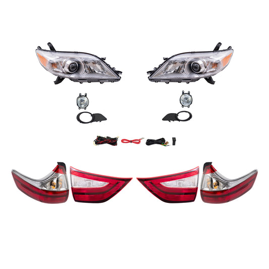 Brock Aftermarket Replacement Part Set of Headlights w/o LED Daytime Running light, & Fog Lights Kit, & Tail Lights Quarter & Liftgate Mounted Set Compatible with 2015-2017 Toyota Sienna EXCEPT SE
