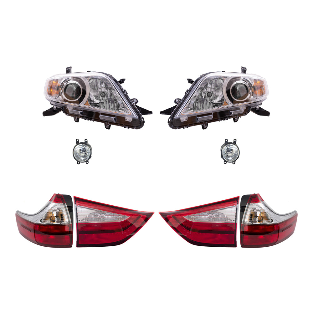 Brock Aftermarket Replacement Part Set of Headlights w/o LED Daytime Running light, & Fog Lights Kit, & Tail Lights Quarter & Liftgate Mounted Set Compatible with 2015-2017 Toyota Sienna EXCEPT SE