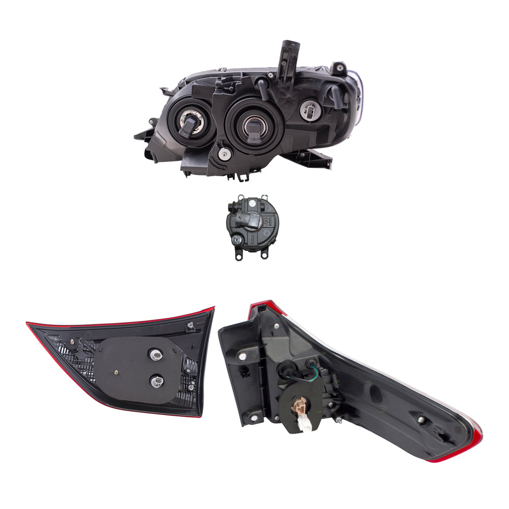 Brock Aftermarket Replacement Part Set of Headlights w/o LED Daytime Running light, & Fog Lights Kit, & Tail Lights Quarter & Liftgate Mounted Set Compatible with 2015-2017 Toyota Sienna EXCEPT SE