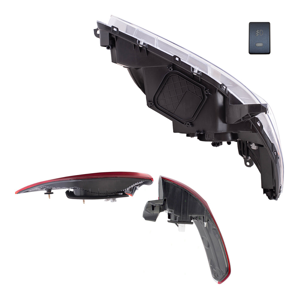 Brock Aftermarket Replacement Part Set of Headlights w/o LED Daytime Running light, & Fog Lights Kit, & Tail Lights Quarter & Liftgate Mounted Set Compatible with 2015-2017 Toyota Sienna EXCEPT SE