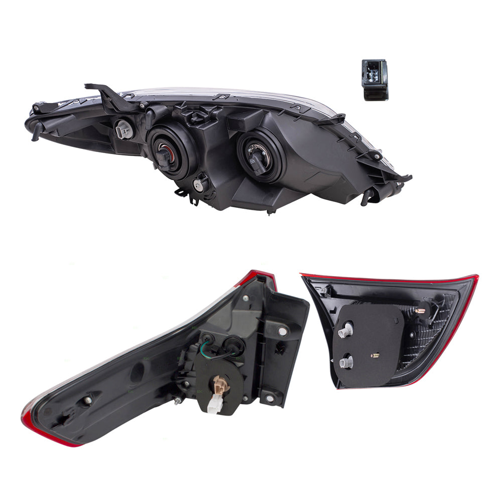 Brock Aftermarket Replacement Part Set of Headlights w/o LED Daytime Running light, & Fog Lights Kit, & Tail Lights Quarter & Liftgate Mounted Set Compatible with 2015-2017 Toyota Sienna EXCEPT SE