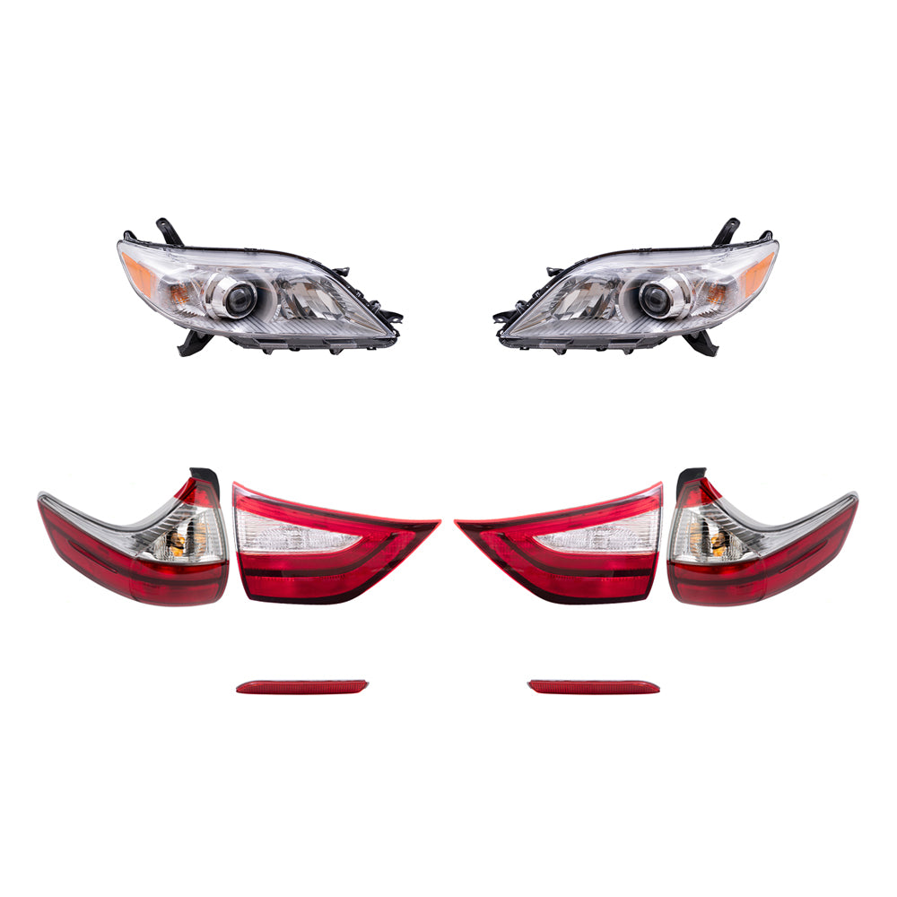 Brock Aftermarket Replacement Part Set of Headlights w/o LED Daytime Running light, Tail Lights Quarter & Liftgate Mounted, & Rear Bumper Reflectors Compatible with 2015-2019 Toyota Sienna EXCEPT SE