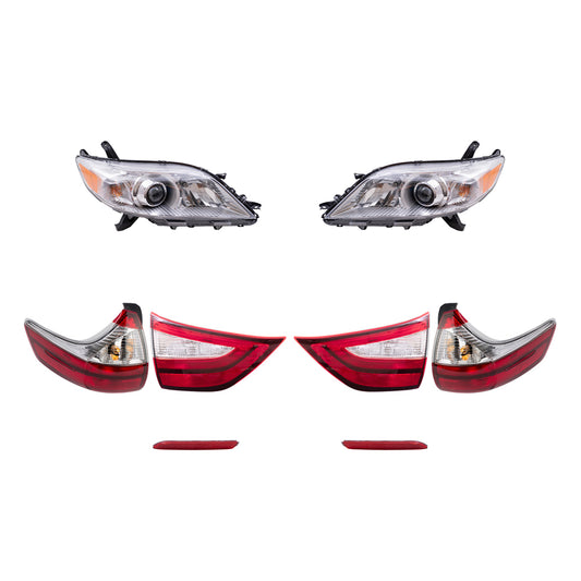Brock Aftermarket Replacement Part Set of Headlights w/o LED Daytime Running light, Tail Lights Quarter & Liftgate Mounted, & Rear Bumper Reflectors Compatible with 2015-2019 Toyota Sienna EXCEPT SE