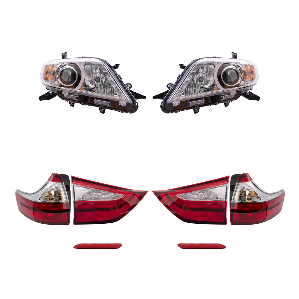 Brock Aftermarket Replacement Part Set of Headlights w/o LED Daytime Running light, Tail Lights Quarter & Liftgate Mounted, & Rear Bumper Reflectors Compatible with 2015-2019 Toyota Sienna EXCEPT SE