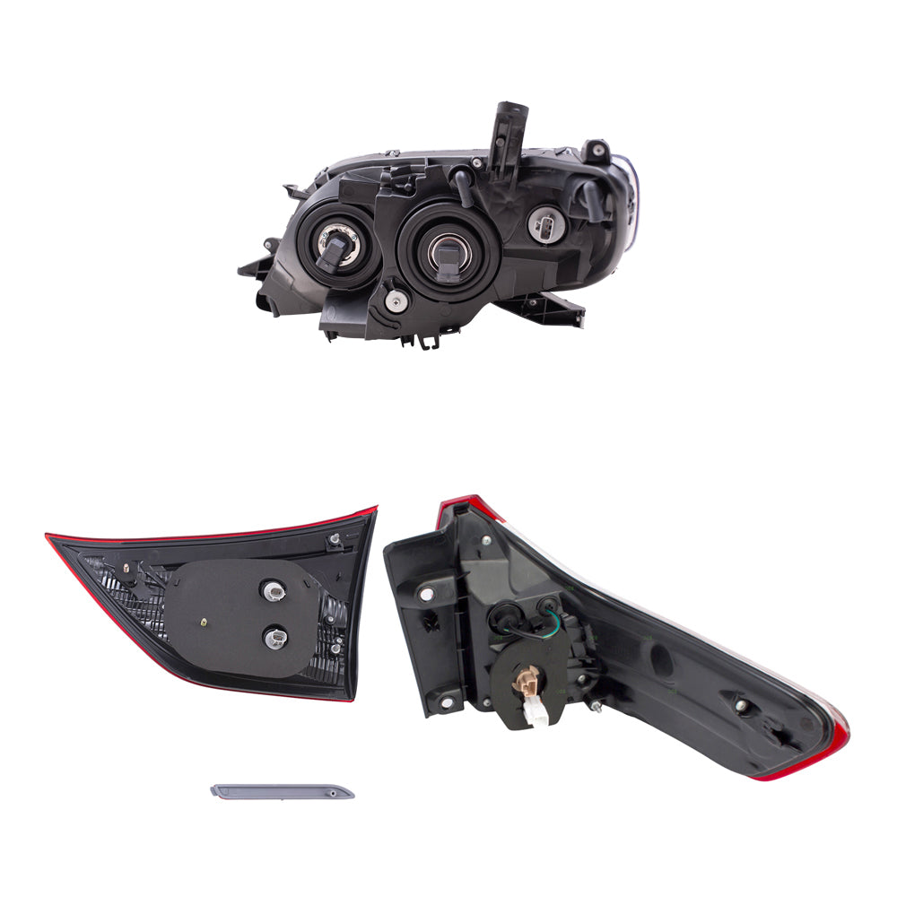 Brock Aftermarket Replacement Part Set of Headlights w/o LED Daytime Running light, Tail Lights Quarter & Liftgate Mounted, & Rear Bumper Reflectors Compatible with 2015-2019 Toyota Sienna EXCEPT SE