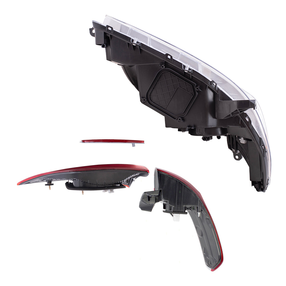 Brock Aftermarket Replacement Part Set of Headlights w/o LED Daytime Running light, Tail Lights Quarter & Liftgate Mounted, & Rear Bumper Reflectors Compatible with 2015-2019 Toyota Sienna EXCEPT SE