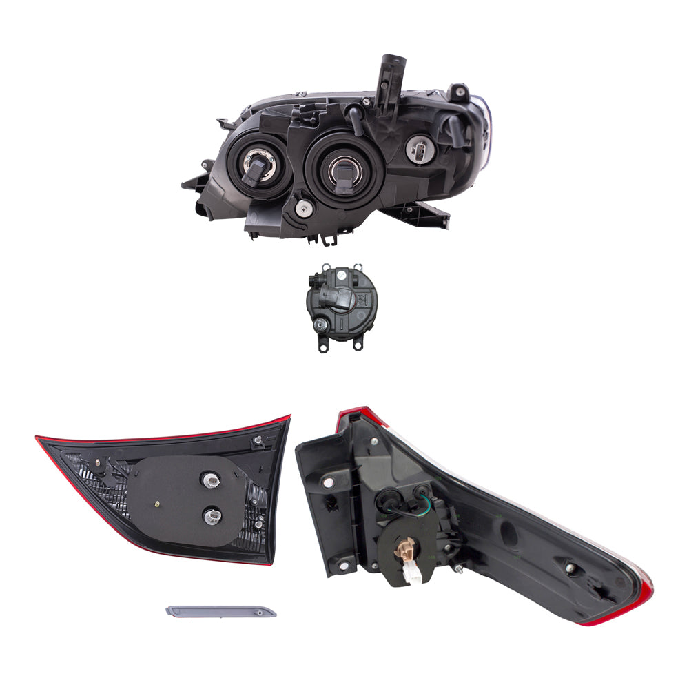 Brock Aftermarket Replacement Part Set of Headlights w/o LED Daytime Running light, Fog Lights Kit, Tail Lights, & Rear Bumper Reflectors Set Compatible with 2015-2017 Toyota Sienna EXCEPT SE