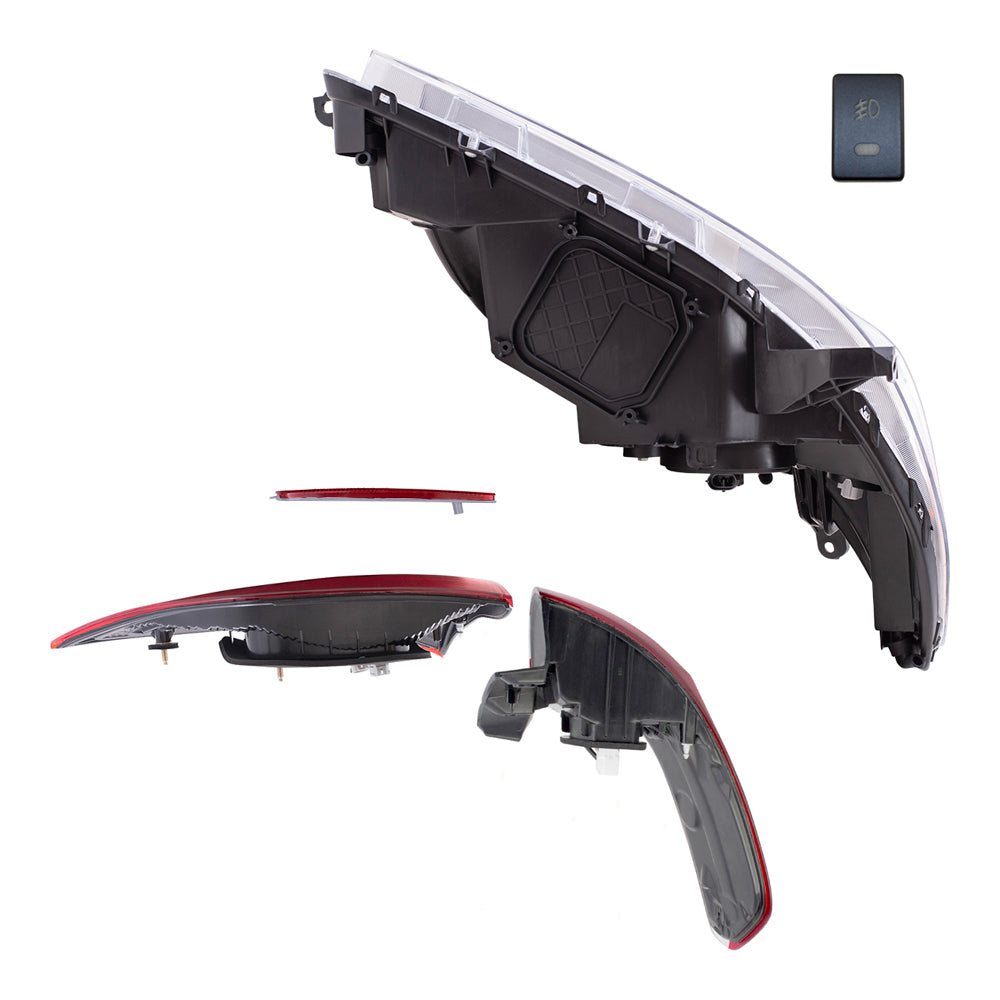 Brock Aftermarket Replacement Part Set of Headlights w/o LED Daytime Running light, Fog Lights Kit, Tail Lights, & Rear Bumper Reflectors Set Compatible with 2015-2017 Toyota Sienna EXCEPT SE