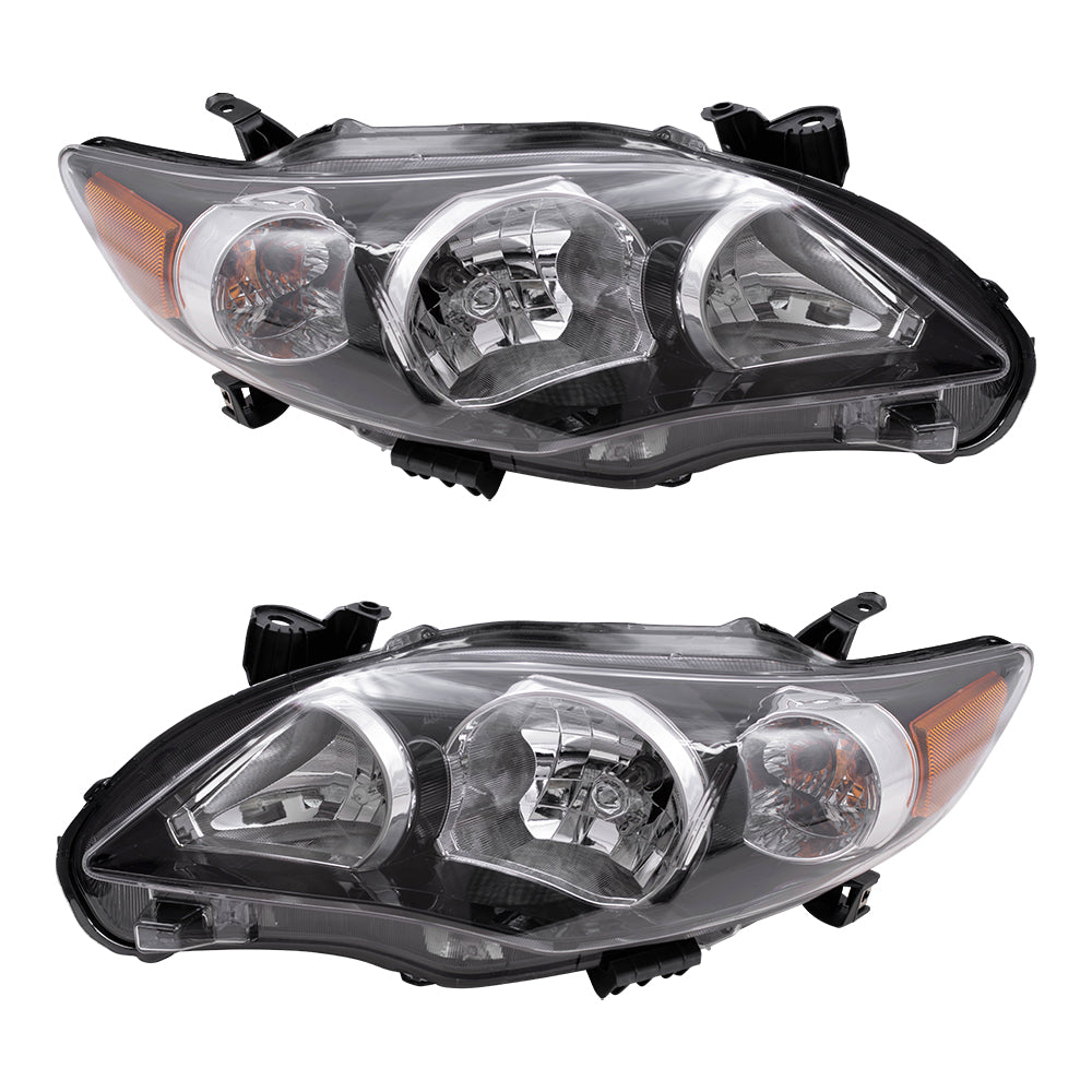 Brock Replacement Driver and Passenger Headlights Headlamps with Black Housing Compatible with Corolla 8115002B60 8111002B60