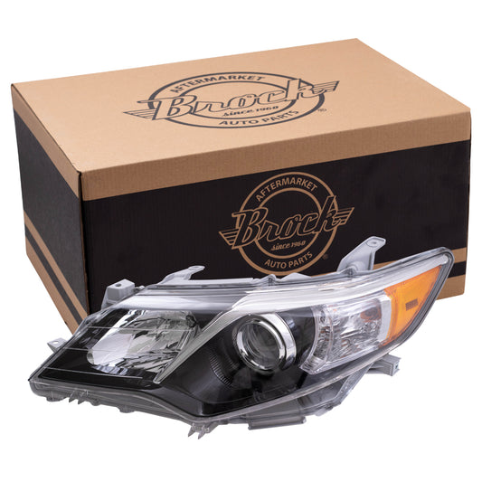 Fits 12-14 Toyota Camry Drivers Halogen Headlight Lens Assembly - Black Bezel