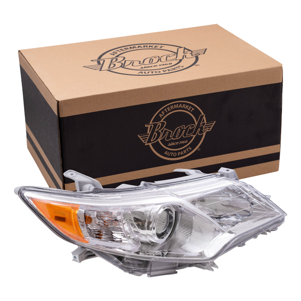 Brock Replacement Passengers Halogen Combination Headlight Headlamp with Chrome Bezel Compatible with 12-14 Camry 8111006470