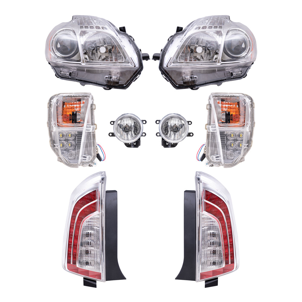 Brock Replacement Driver and Passenger Side Headlights, Turn Signal Lights, Fog Lights and Tail Lights 8 Piece Set Compatible with 2012-2014 Prius Built through 10/31/13 ONLY
