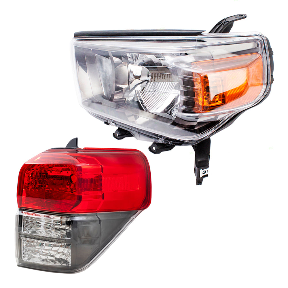 Brock Replacement Halogen Combination Headlight W/ Black Bezel and Tail Light W/ Smoked Bezel 4 Piece Set Compatible with 10-13 4Runner
