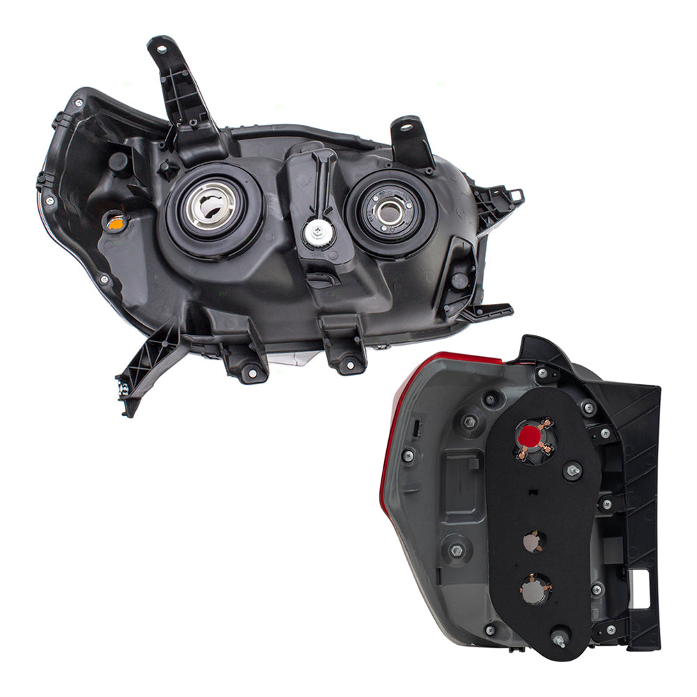 Brock Replacement Halogen Combination Headlight W/ Black Bezel and Tail Light W/ Smoked Bezel 4 Piece Set Compatible with 10-13 4Runner