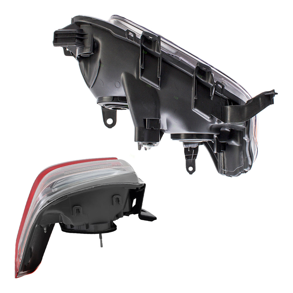 Brock Replacement Halogen Combination Headlight W/ Black Bezel and Tail Light W/ Smoked Bezel 4 Piece Set Compatible with 10-13 4Runner