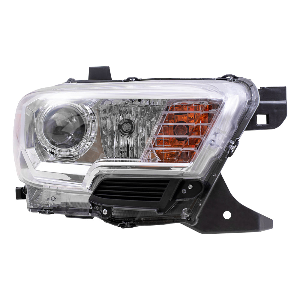 Brock Aftermarket Replacement Passenger Right Halogen Combination Headlight Assembly Without LED Daytime Running Light Compatible With 2019-2023 Toyota Tacoma With Fog Lights