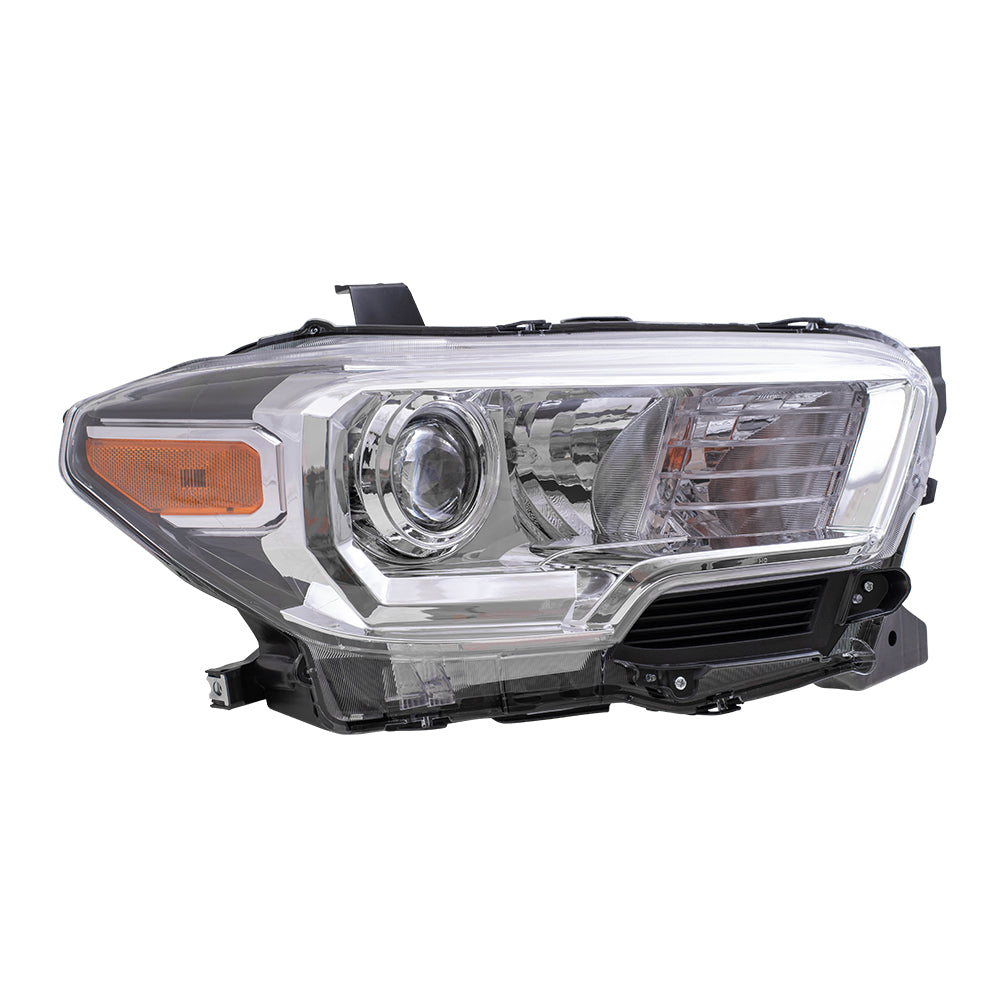 Brock Aftermarket Replacement Passenger Right Halogen Combination Headlight Assembly Without LED Daytime Running Light Compatible With 2019-2023 Toyota Tacoma With Fog Lights