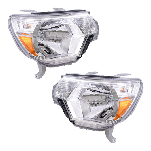 Brock Replacement Driver and Passenger Headlights with Chrome Bezels Compatible with Tacoma Pickup Truck 81150-04180 81110-04180